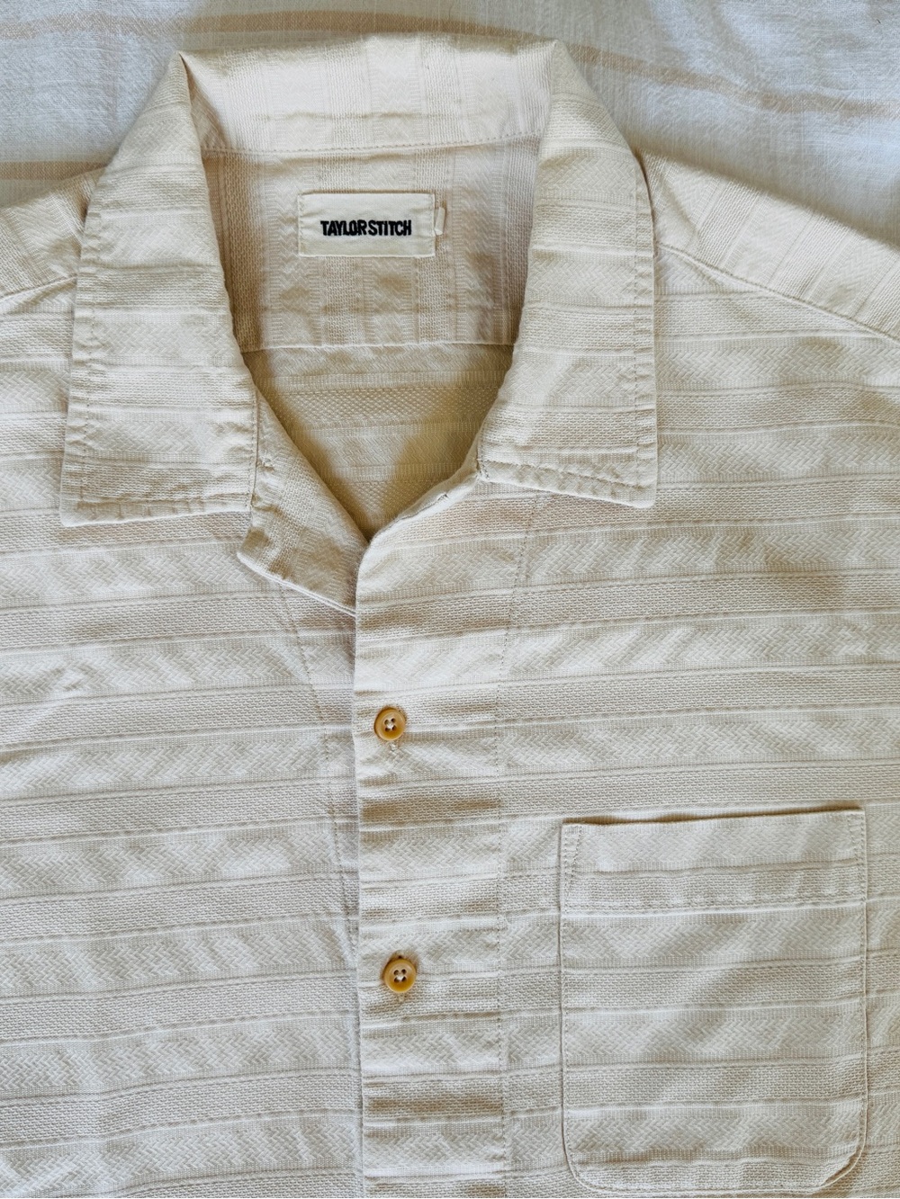 Taylor Stitch Cream Short-Sleeve Textured Button-Down Shirt - Picture 6 of 6